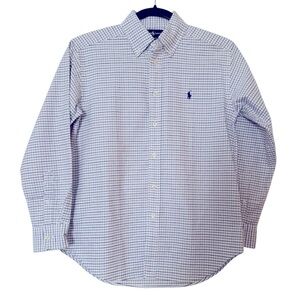 Ralph Lauren Boys Button Down Youth Long Sleeve Blue Plaid Shirt Sz M 10-12